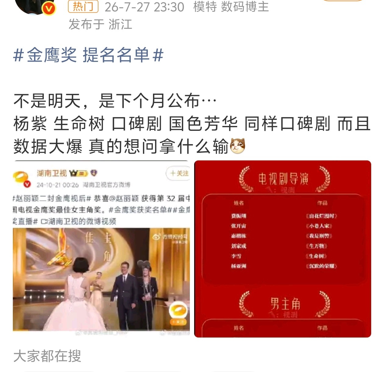 可是图片是人家赵丽颖二封金鹰视后的图呀😂 