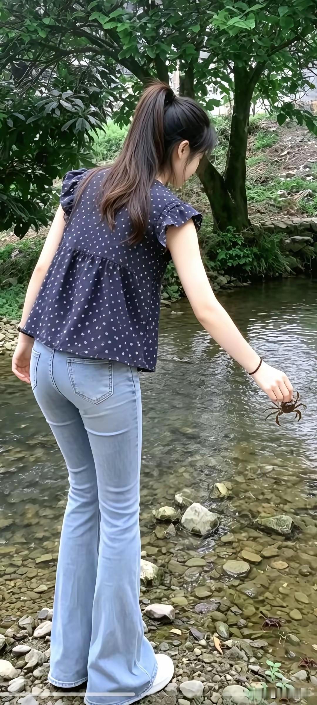 请问美女抓螃蟹的姿势正确吗？