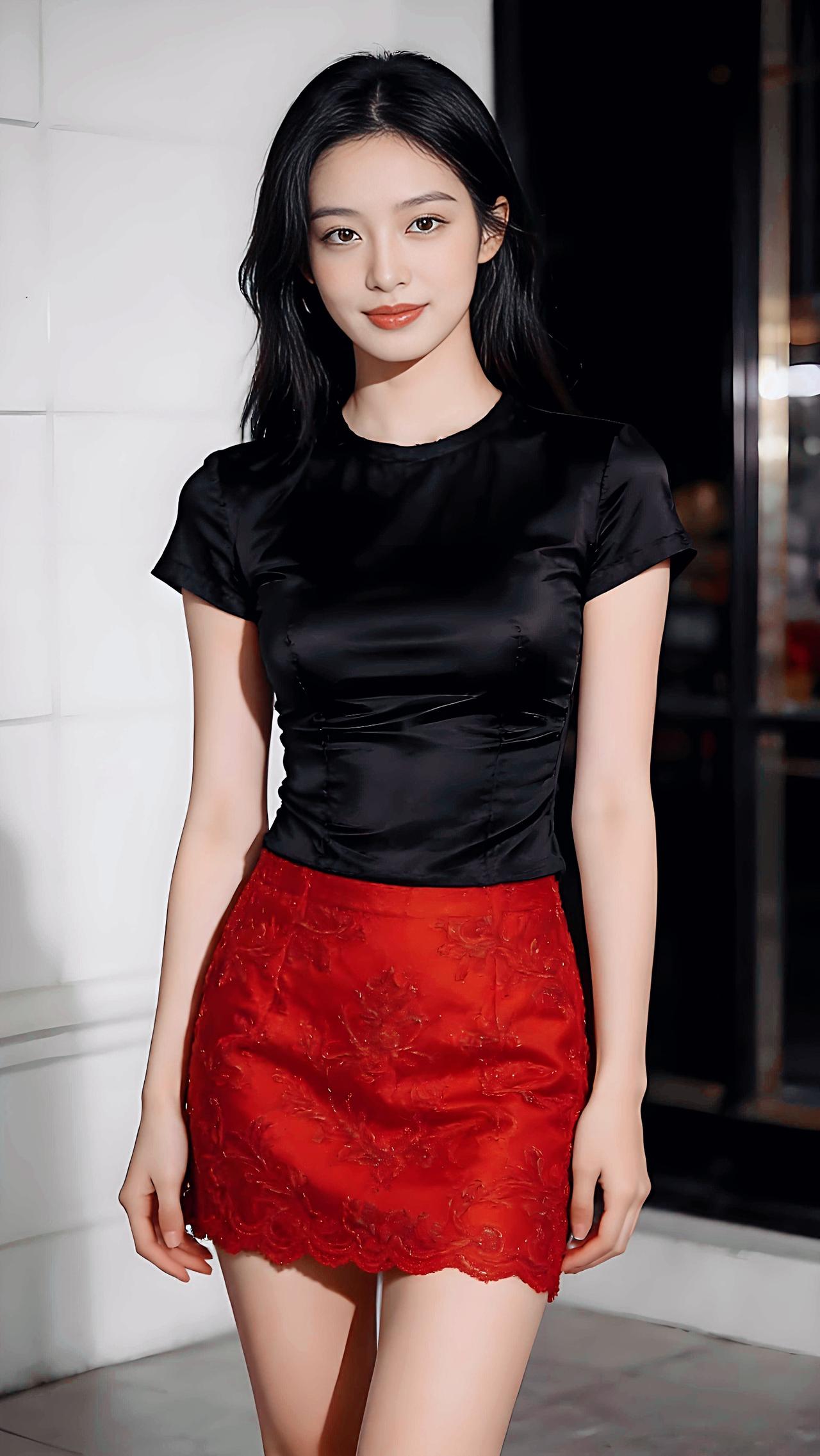 红裙墨衣，尽显雅致