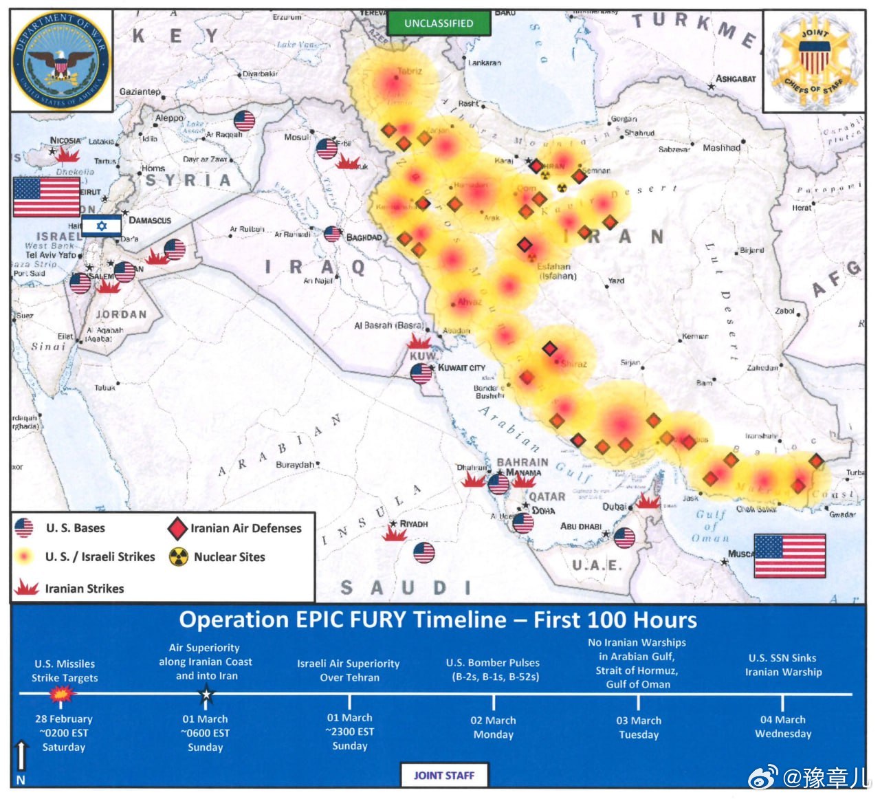 美国战争部公布的史诗级怒火行动前100小时的作战情况，看来靠近巴基斯坦和阿富汗、
