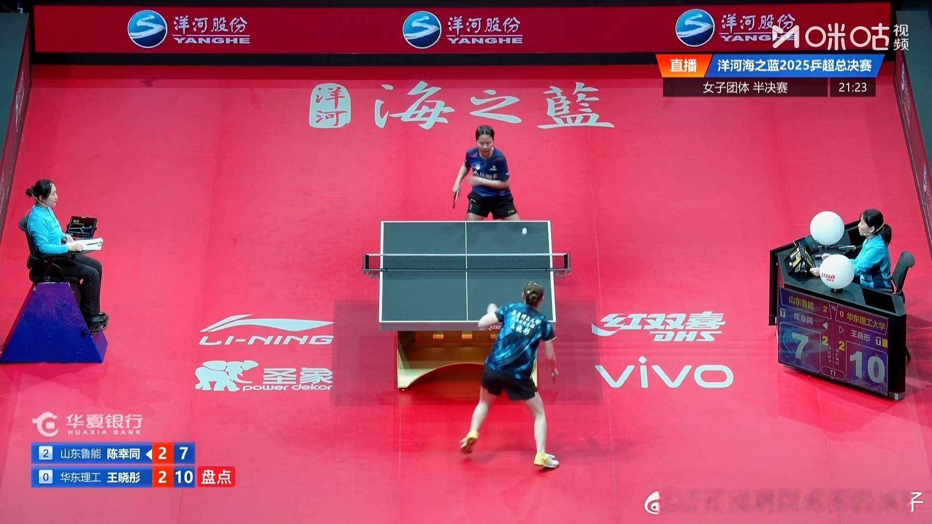 王晓彤3比2陈幸同（7，-5，-10，9，7）第四盘：李雅可VS王曼昱华东理工大