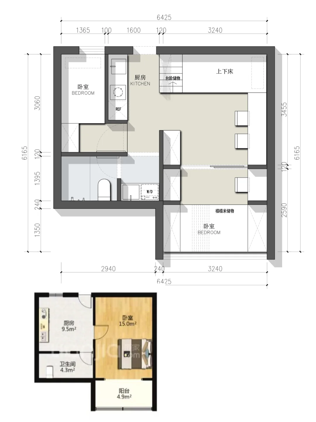 户型优化/小户型三室平面方案设计