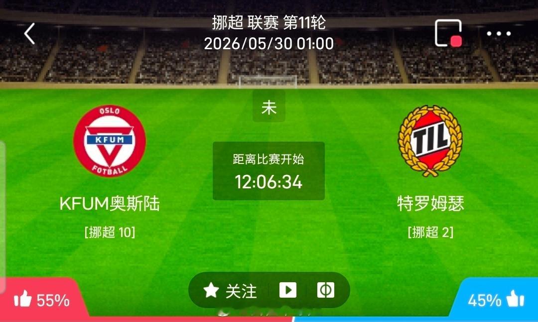 【足球】周五002挪超联赛方向：KFUM奥斯陆vs特罗姆瑟挪超：KFUM奥斯陆V