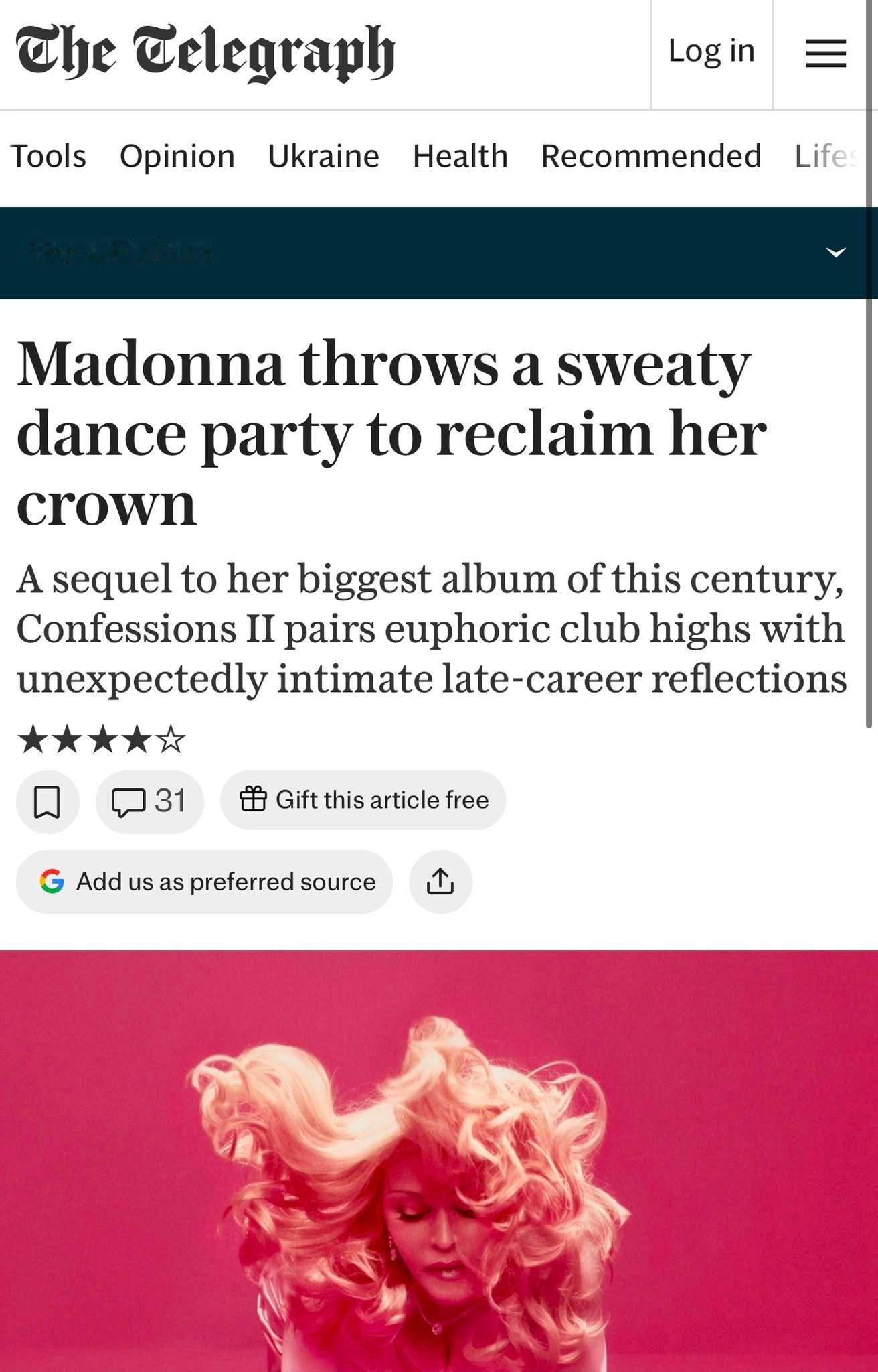 Madonna  英国4家主流乐评媒体一致给CONFESSIONS II打4星高