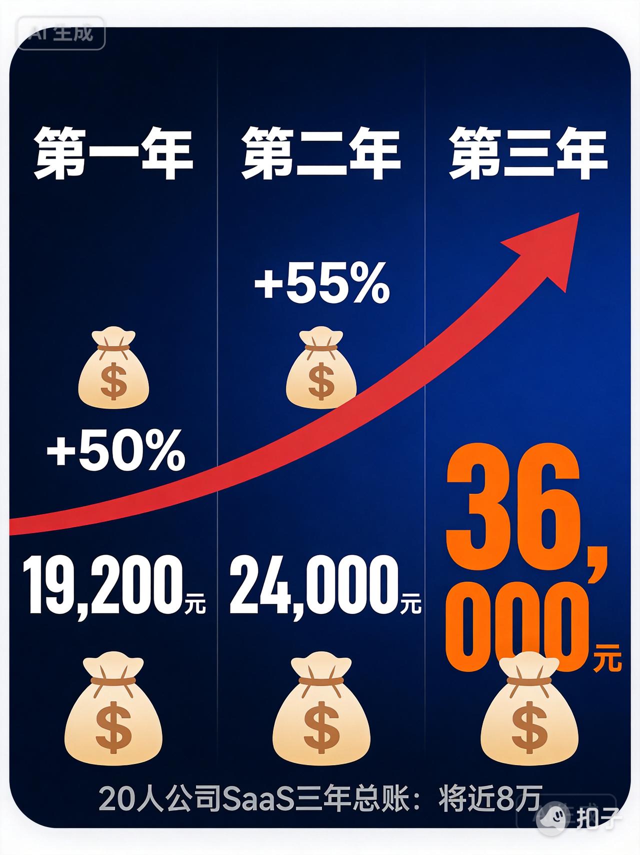 同样一个OA系统，买断花3万，SaaS租三年花8万。你以为选了便宜的？

给你算