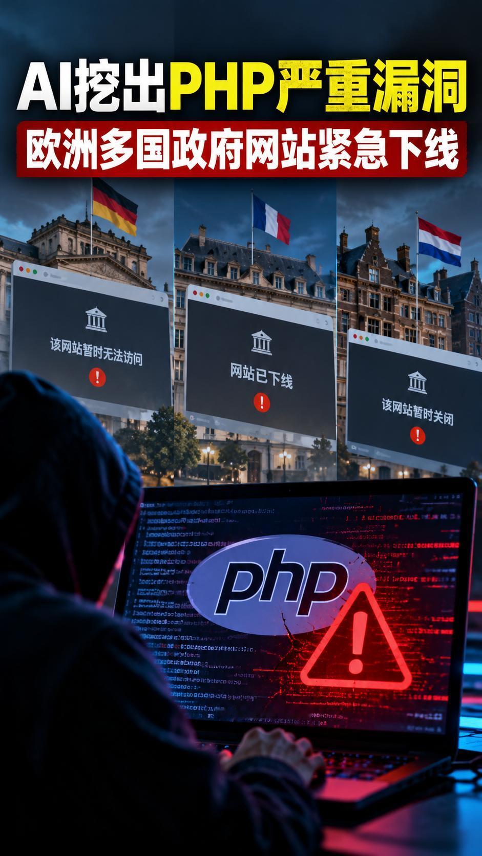 AI挖出PHP严重漏洞，欧洲多国政府网站紧急下线

10月21日，德国、法国、荷