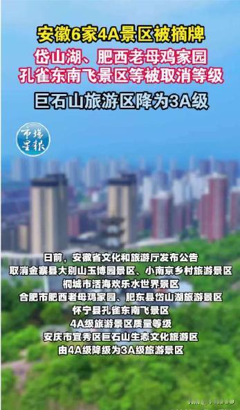 4A景区被摘牌：迟到的清退，早埋的雷
·
今年九月，安徽文旅厅一纸公告，把六块4