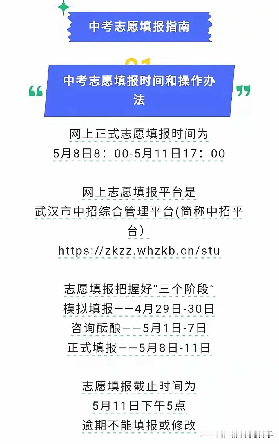 武汉中考志愿填报即将开始，相信这个五一劳动节各位初三家长一定相当忙碌，
跑学校，