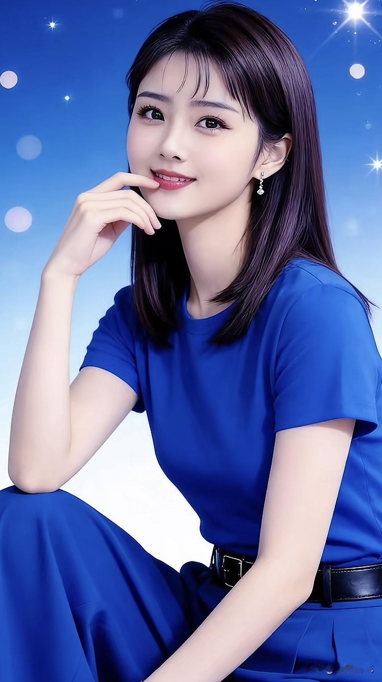 蓝衣美人倚天边，星光照耀似仙颜。淡雅蓝裙照 紫调美人照 蓝韵古装美女 蓝衣女生 