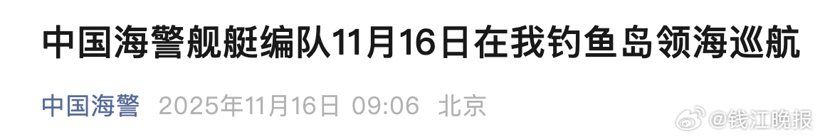 【最新！日方竟然向我国提出抗议】11月16日，中国海警1307舰艇编队在我钓鱼岛