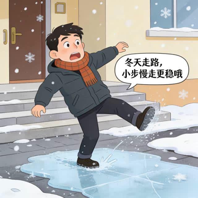 男子冰面“回家难”：笑着心疼，藏着冬天最真实的小无奈
 
男子因路面结冰，反复尝