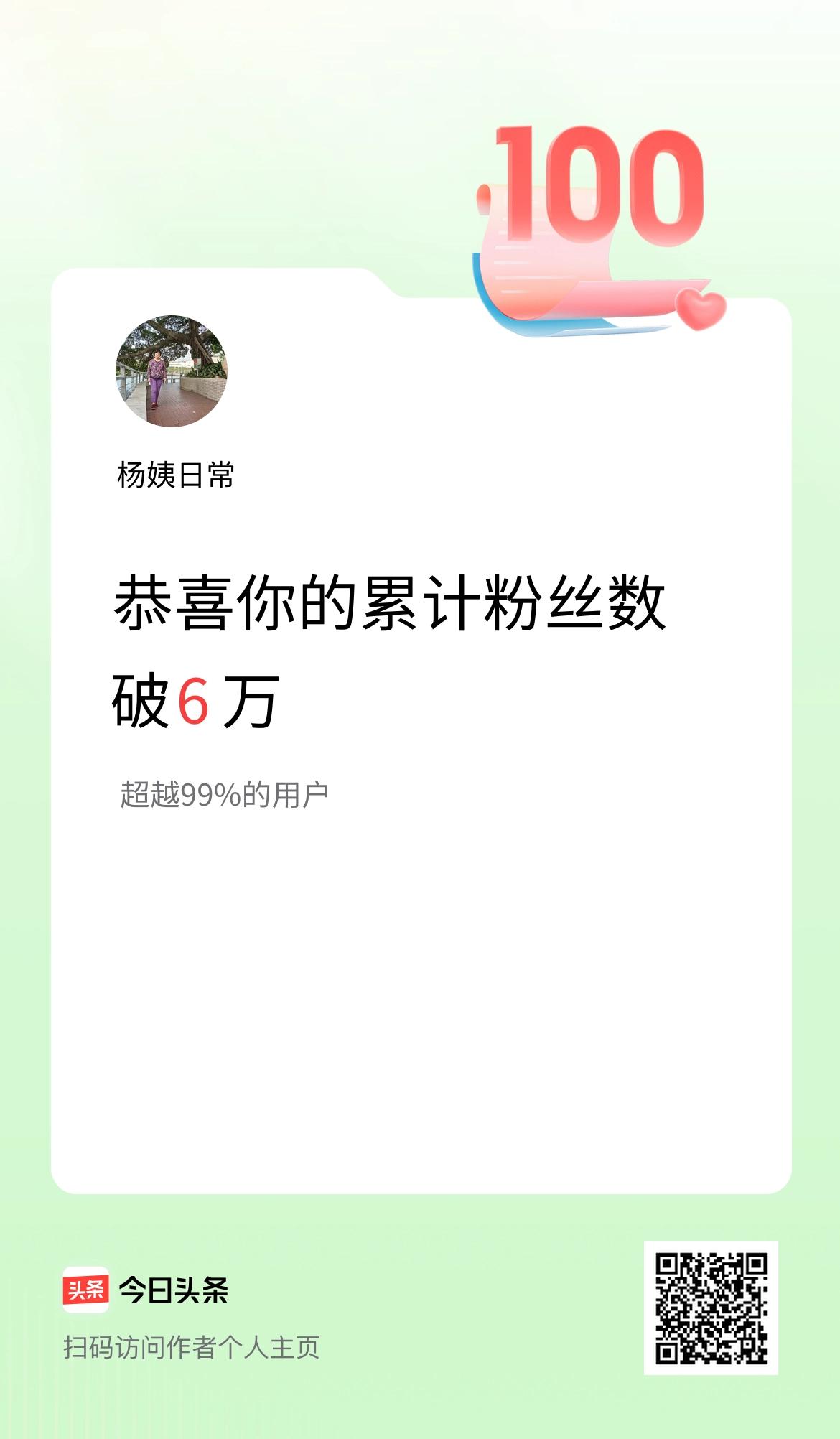我在头条累计粉丝数破6万啦！