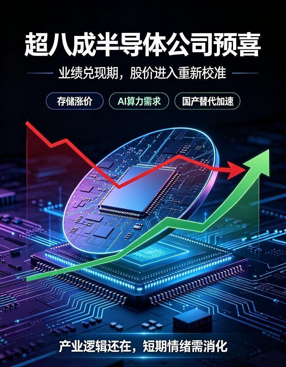 存储芯片利好来了业绩大面积预喜，半导体板块迎来基本面与估值的重新校准随着半年报预