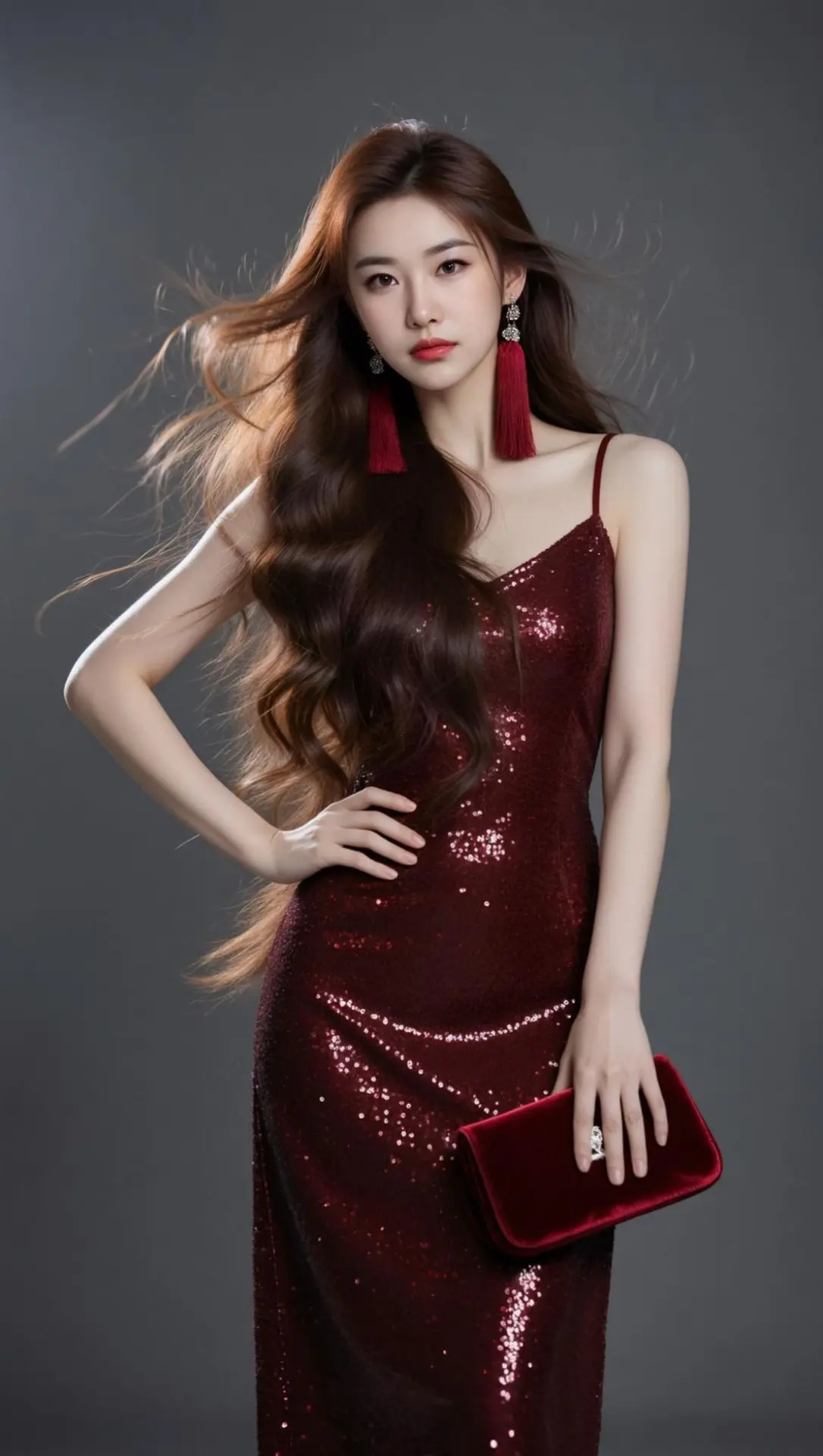 AI酒红氛围感写真 随变ai随便玩