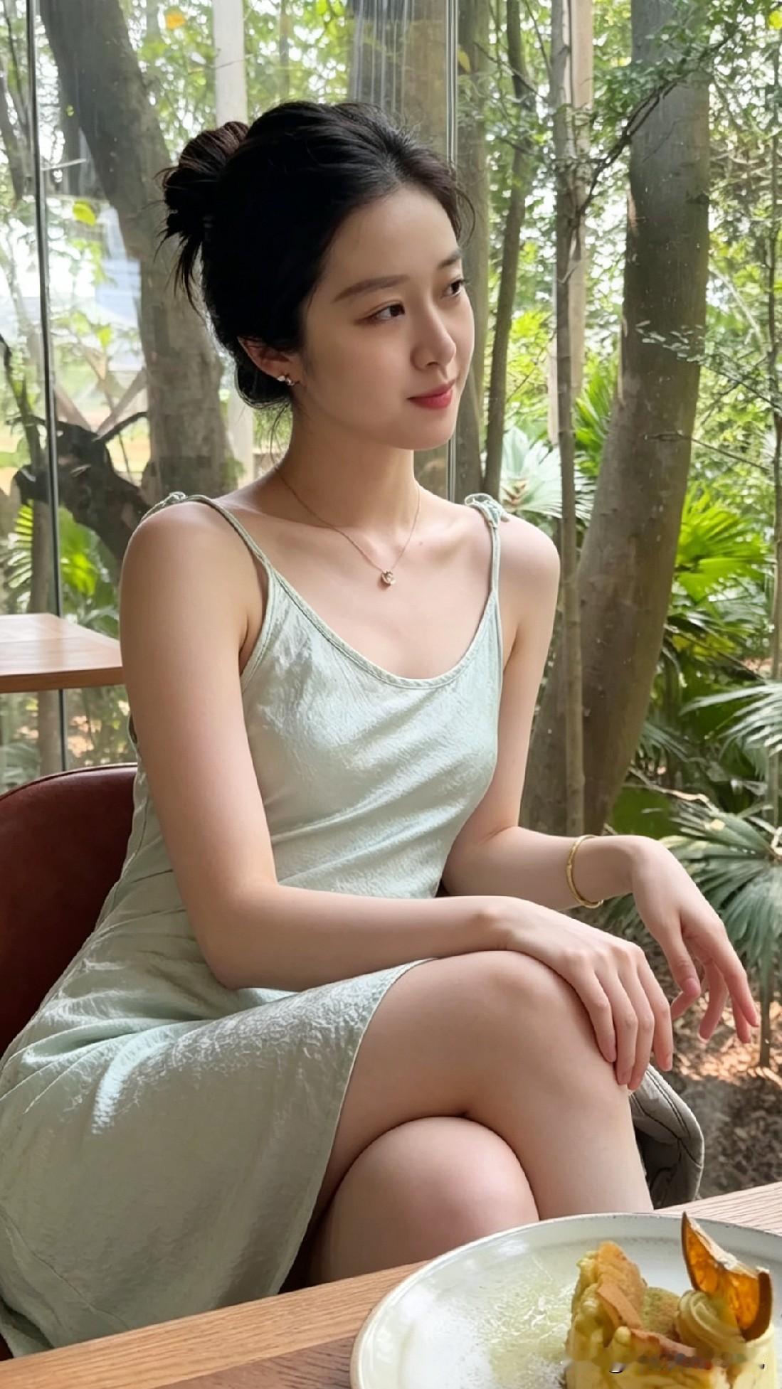 窗外的树影被风揉碎，光斑落在浅木色的桌面上，和盘子里那块带着焦糖香的蛋糕一起，构