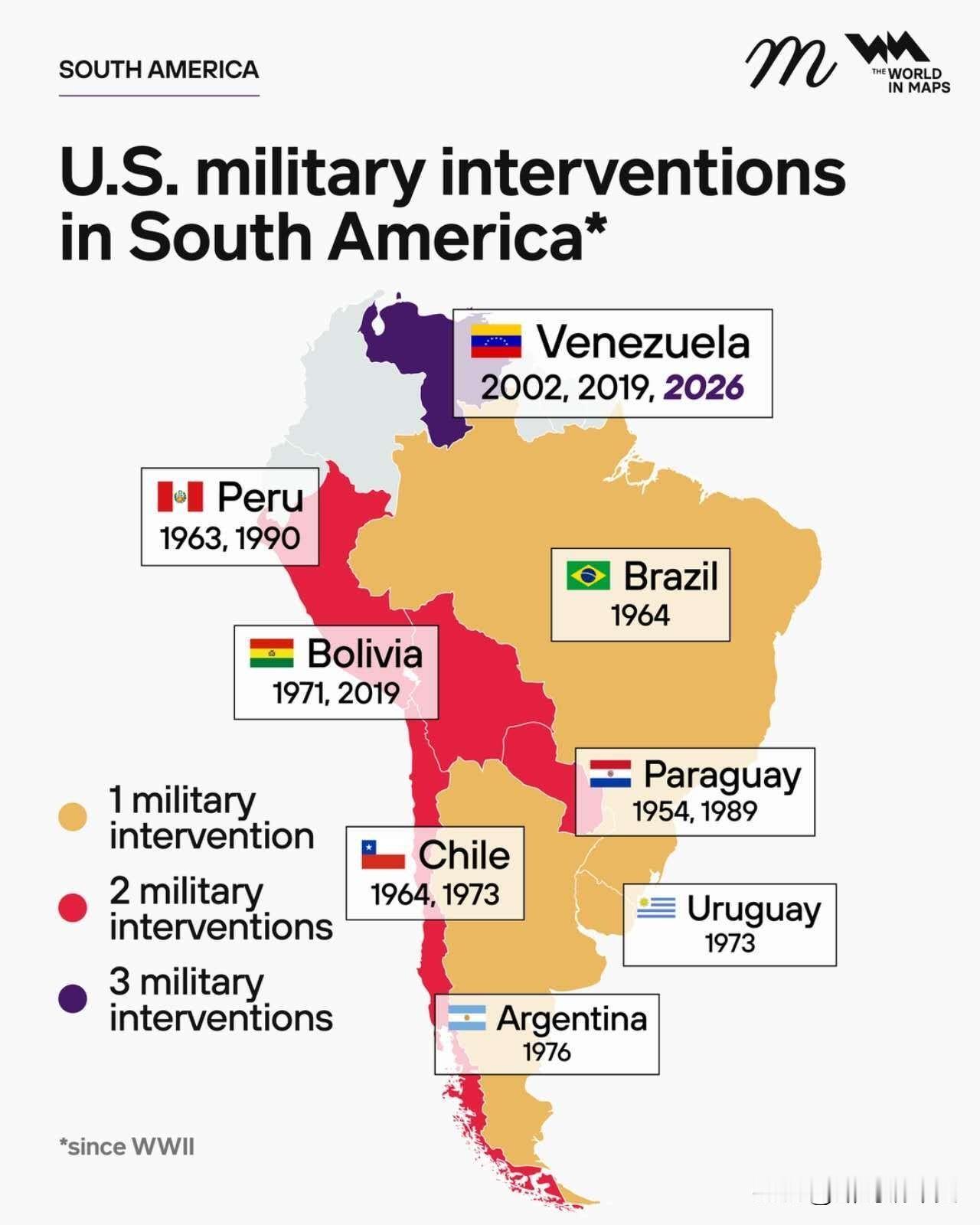 看二战后美国对南美军事干预的记录，委内瑞拉出现的频率相当高。而再看全球原油储量的