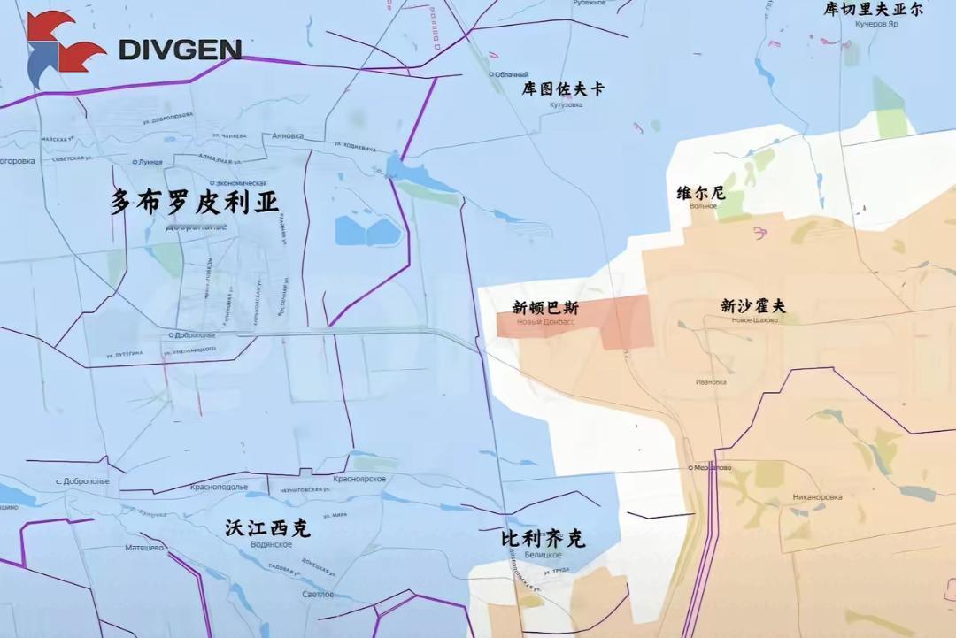 俄军中部集群完全占领了新顿巴斯，逼近多布罗皮利亚。
去年俄军中部集群已经占领过新