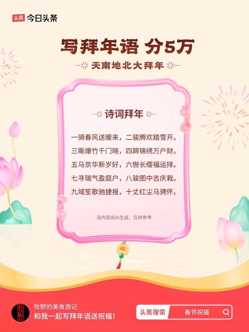 写拜年语送祝福新春拜年送祝福！我的祝福是：“一骑春风送暖来，二骏腾欢踏雪开。三嘶