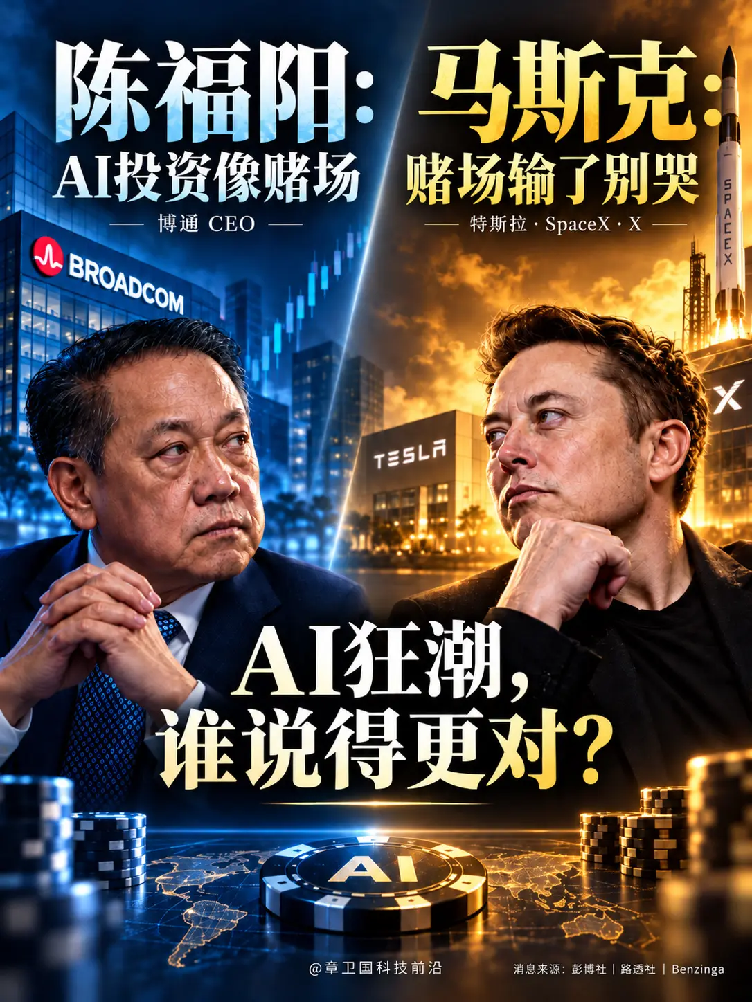 AI狂潮，马斯克和陈福阳谁更清醒？博通CEO陈福阳警惕AI投资狂热，马...
