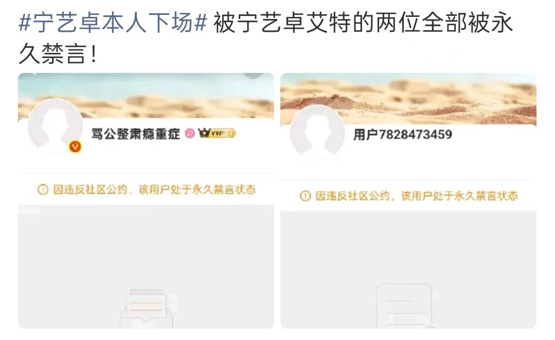 宁艺卓的黑粉被永久禁言宁艺卓艾特的黑粉被永久禁言 宁艺卓本人下场 被宁艺卓艾特的