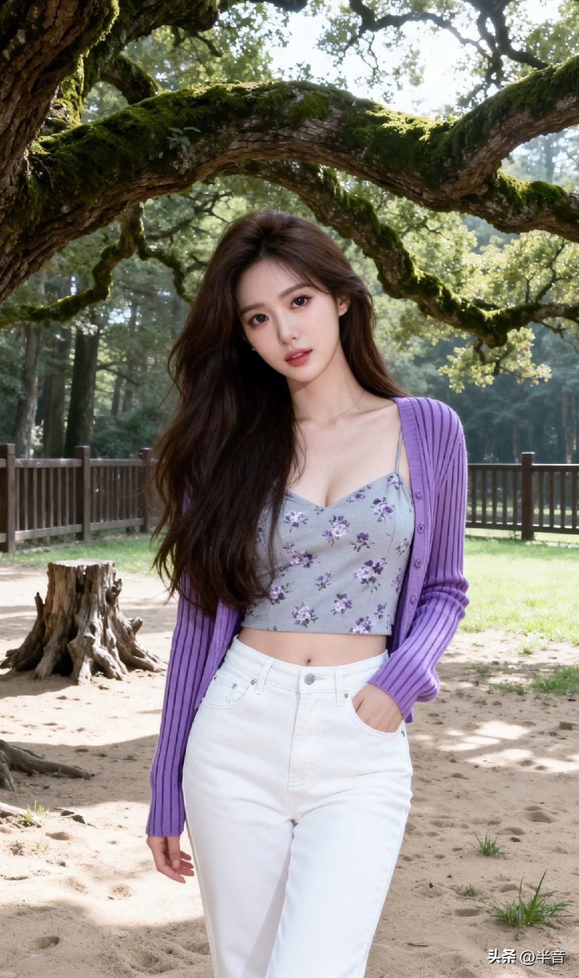 在林间撞见一整个春天的温柔💜
风穿过发梢，树影落在肩上
日子慢慢过，也会有不期