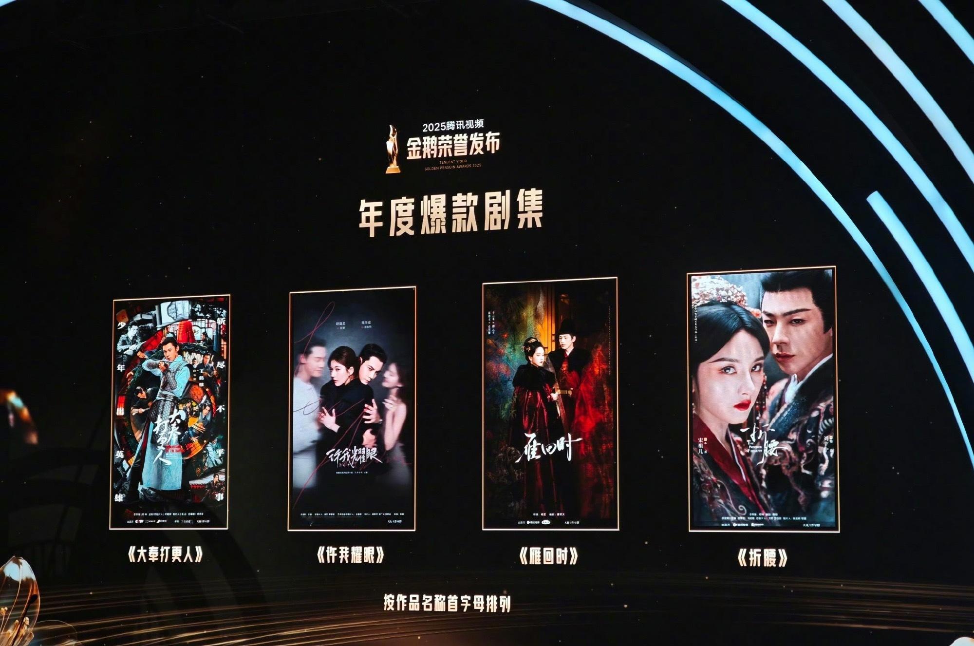 腾讯视频2025年度爆款剧集王鹤棣、田曦薇《大奉打更人》赵露思、陈伟霆《许我耀眼