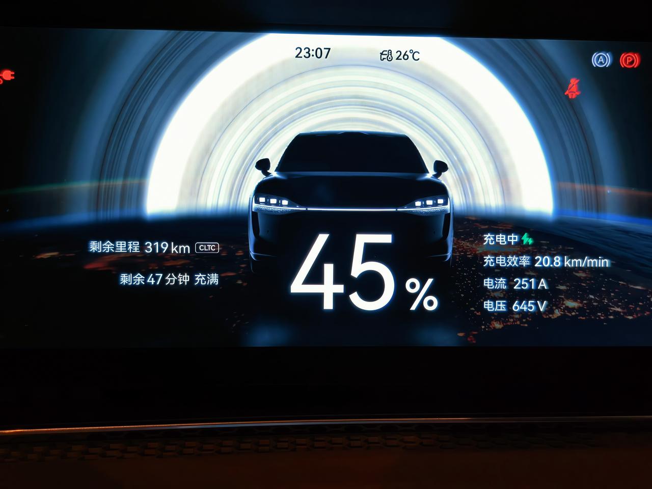 昨晚回家充电才发现，享界S9T推送新系统后，仪表盘新增了一个非常酷炫的动态充放电
