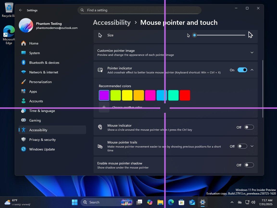 Win11隐藏功能“鼠标准星”回归测试，普通用户也能立即用上

Win11 系统
