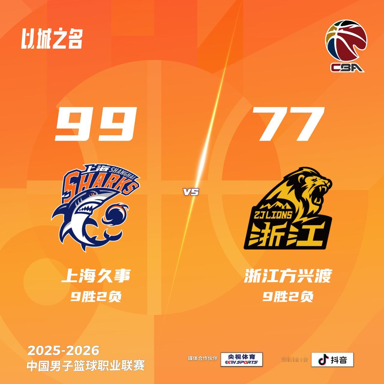 上海久事 99-77 浙江方兴渡上海男篮vs广厦男篮
上海久事：李弘权18分8篮