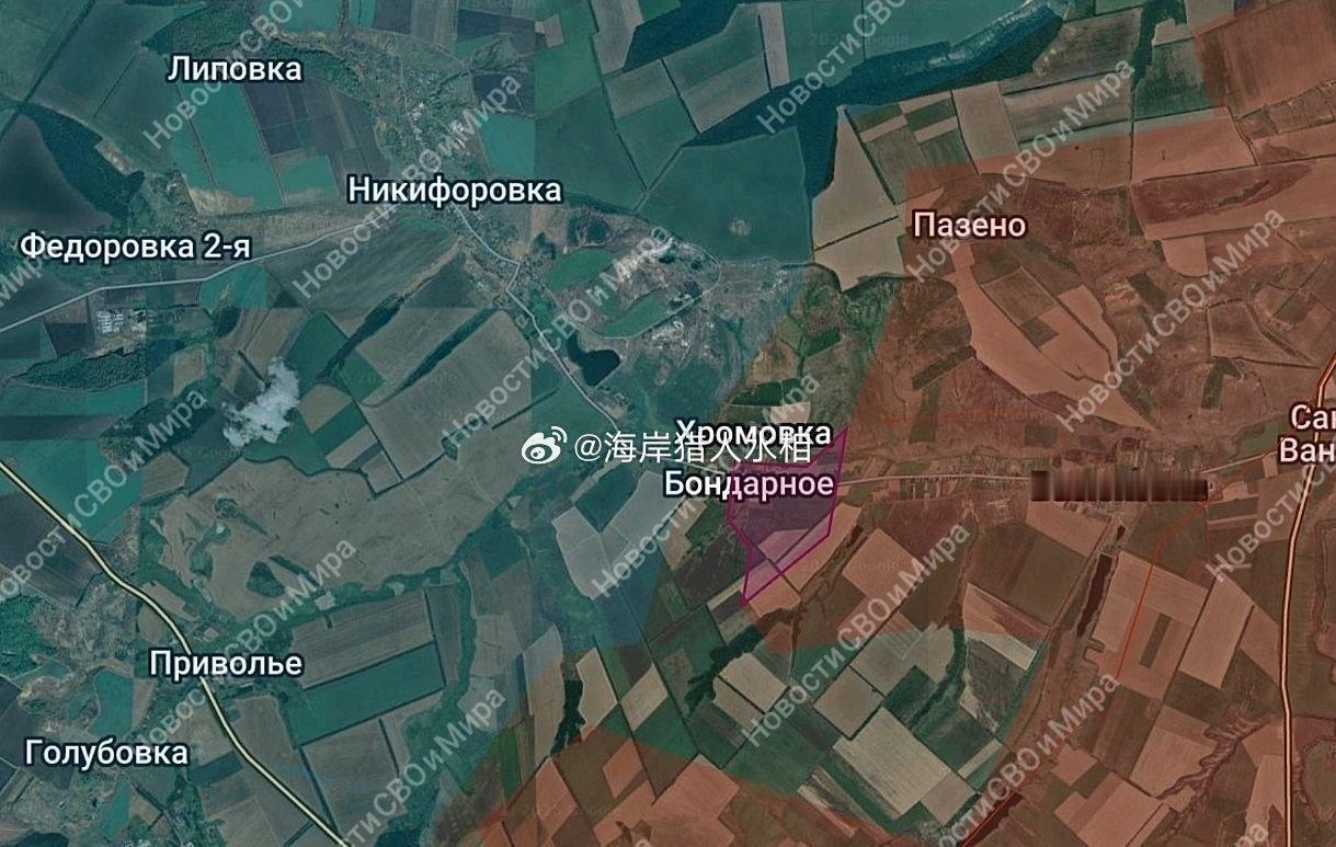 克拉马托尔斯克方向

邦达尔诺耶。俄军向西推进，占据了村庄东部的阵地。

欢迎加