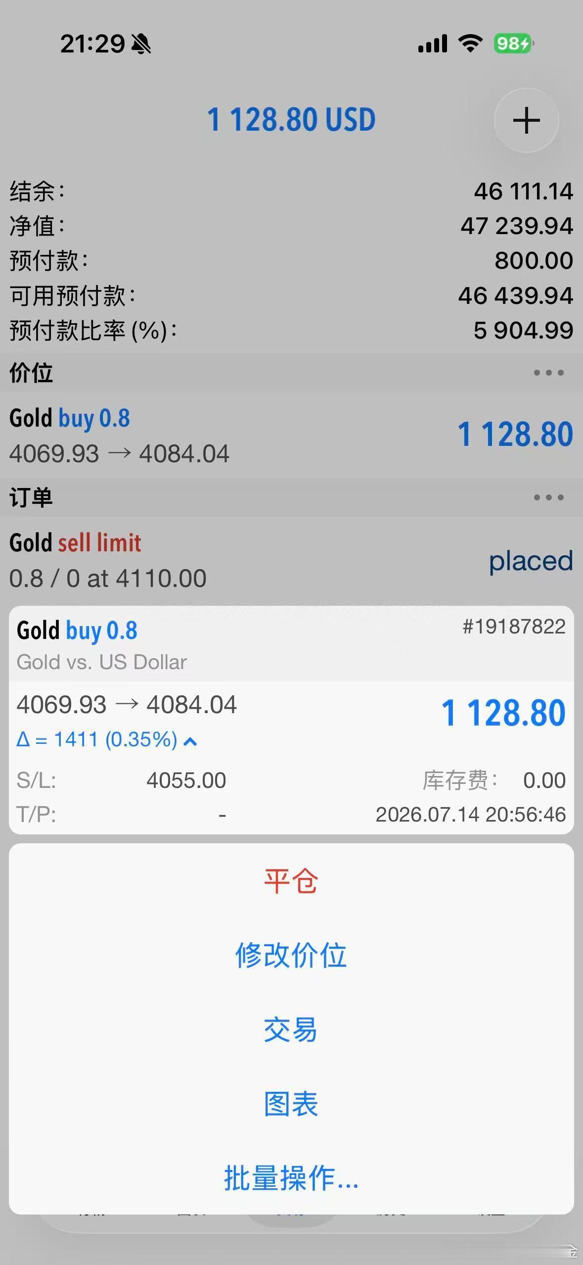 外汇黄金 高位最高也给到了85位置了！那就先平一半！留一半看美股开盘！ 