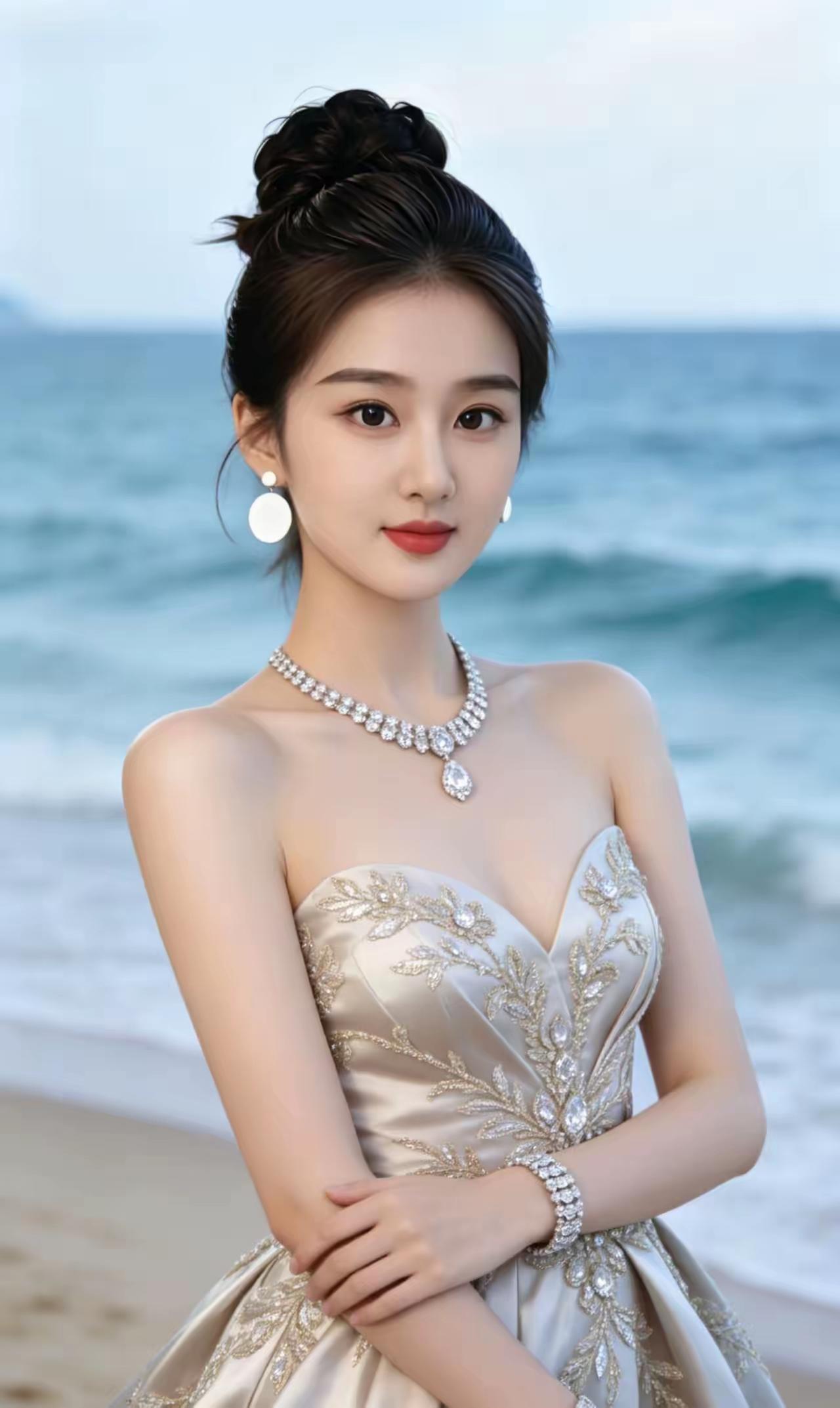 海畔星芒
 
海风停在发梢
替浪声，为你低吟浅唱
白瓷般的耳坠，轻晃
晃碎了整片