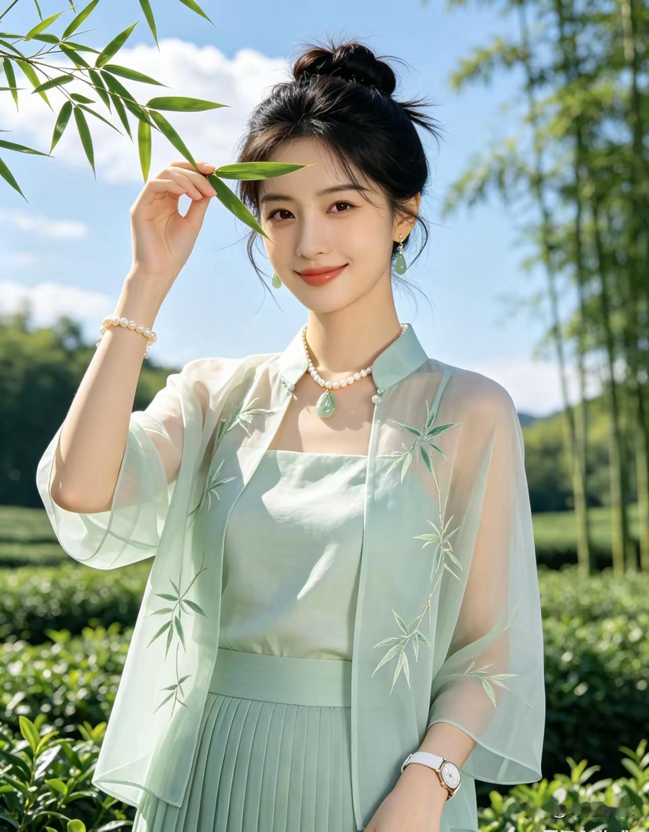 这位女士在户外享受阳光。