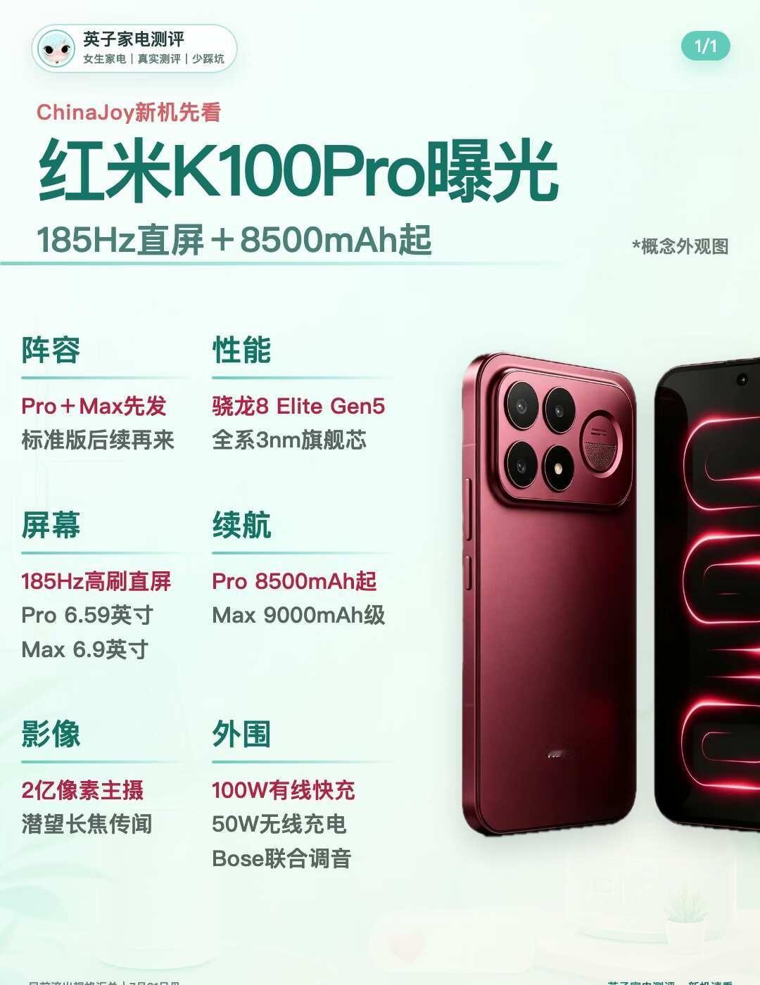 红米K100Pro外观曝光
目前流出的外观走硬朗直板路线，大R角、四等边直屏，加