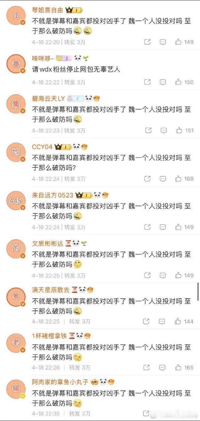 陈哲远粉丝给魏大勋排字了，其实不理解两家为啥会交流，演员和综艺咖不是一个赛道吧！