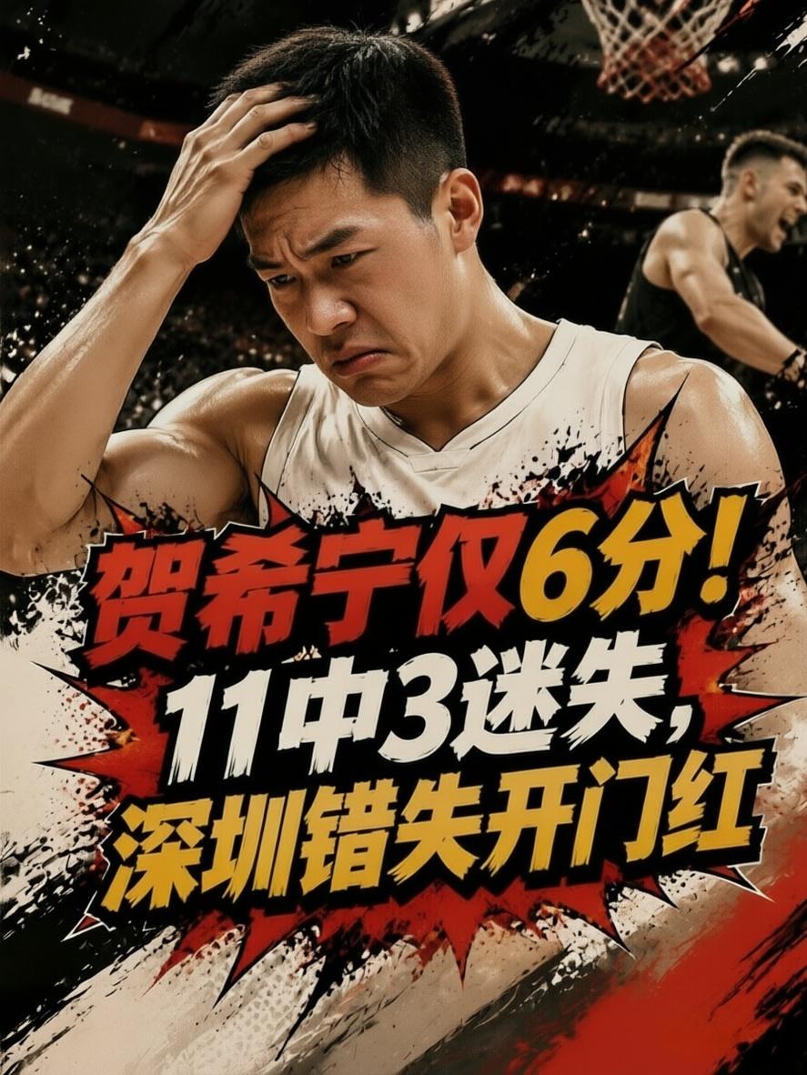 贺希宁还是撞墙了！被严防到11中3，深圳队错失开门红。就在上场遭遇战，当深圳队以