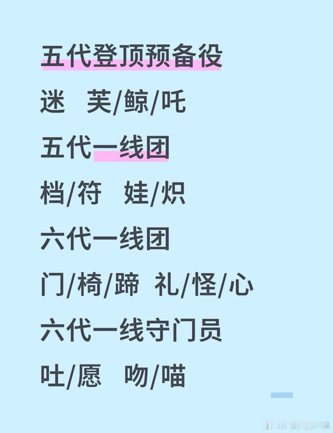 五六代所有大势男女团分级 