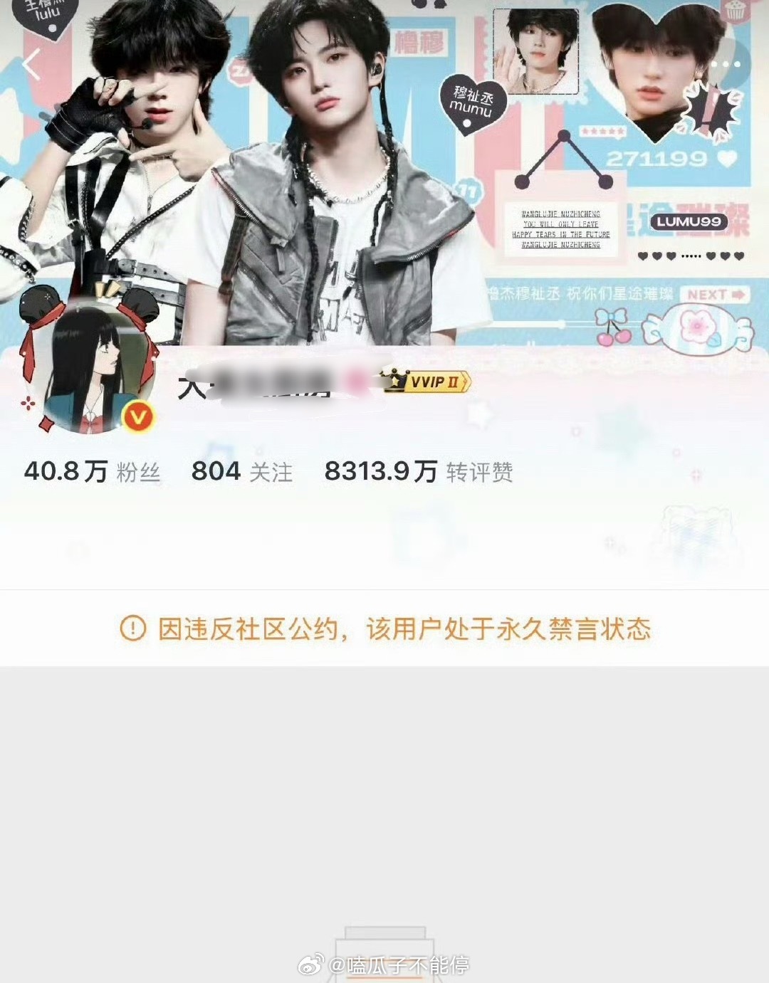 橹穆的大粉怎么被永禁了啊