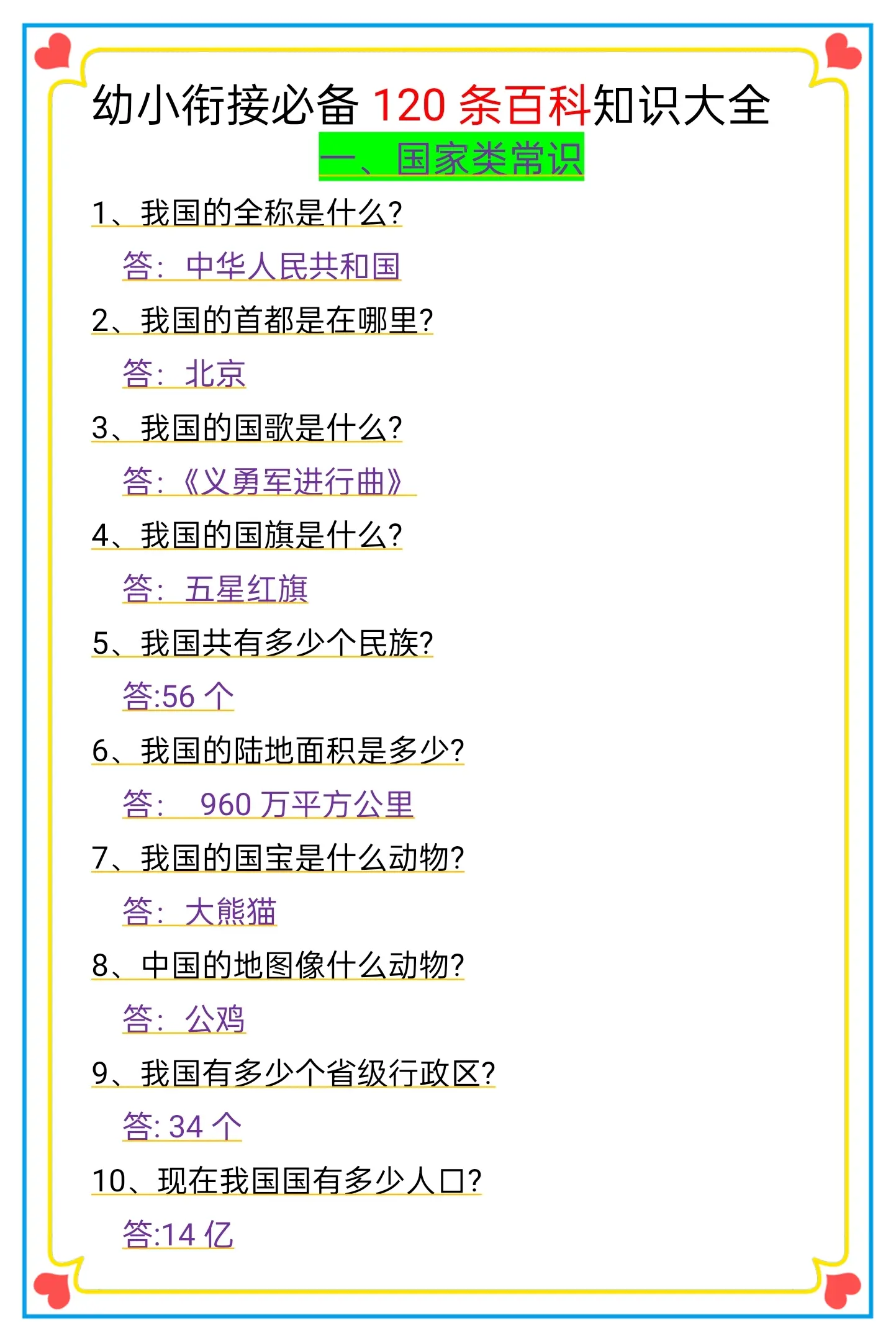 幼小一二年级孩子必须知识的百科知识大全