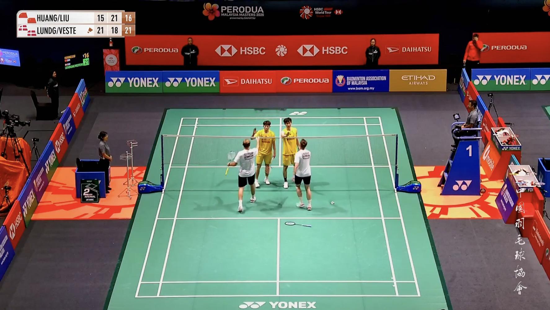 黄荻/刘阳🇨🇳 15-21、21-18、16-21 🇩🇰伦加德/麦斯20