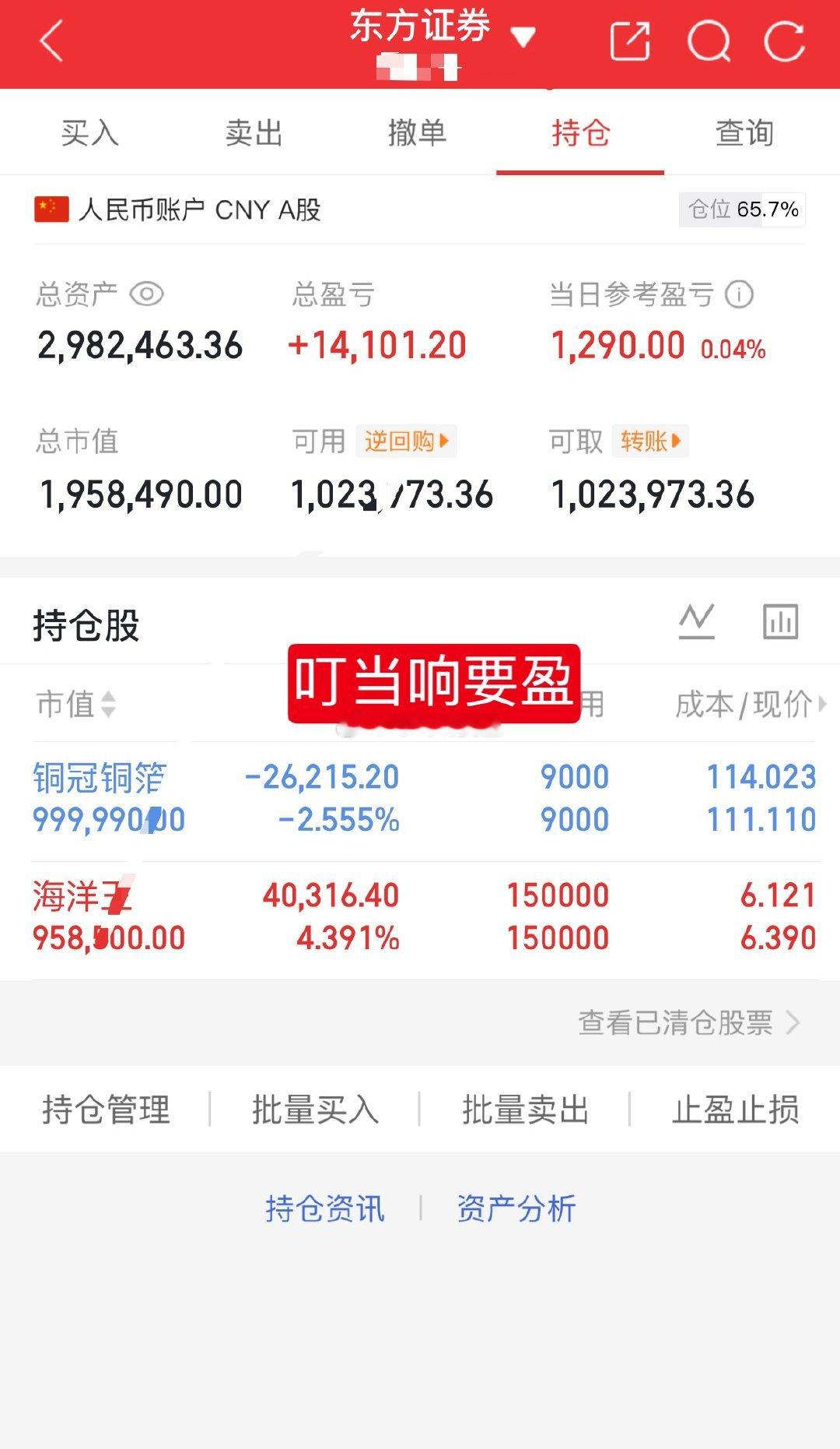 1百w挑战一年翻5倍（第118天）目前持有：002724海洋王301217铜冠铜