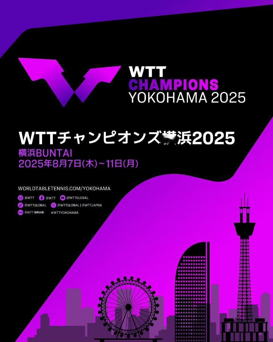 WTT冠军赛在日本举行落户横滨（8.7-8.11 ） 