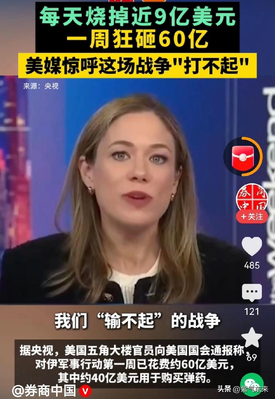 对伊朗军事行动平均每天花掉美国纳税人9亿美金

特朗普也着急，再这样下去真的“打