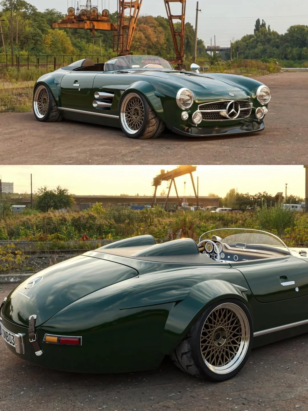 周六早，墨绿色的Mercedes-Benz 300 SL，就是这么的经典绝美车片