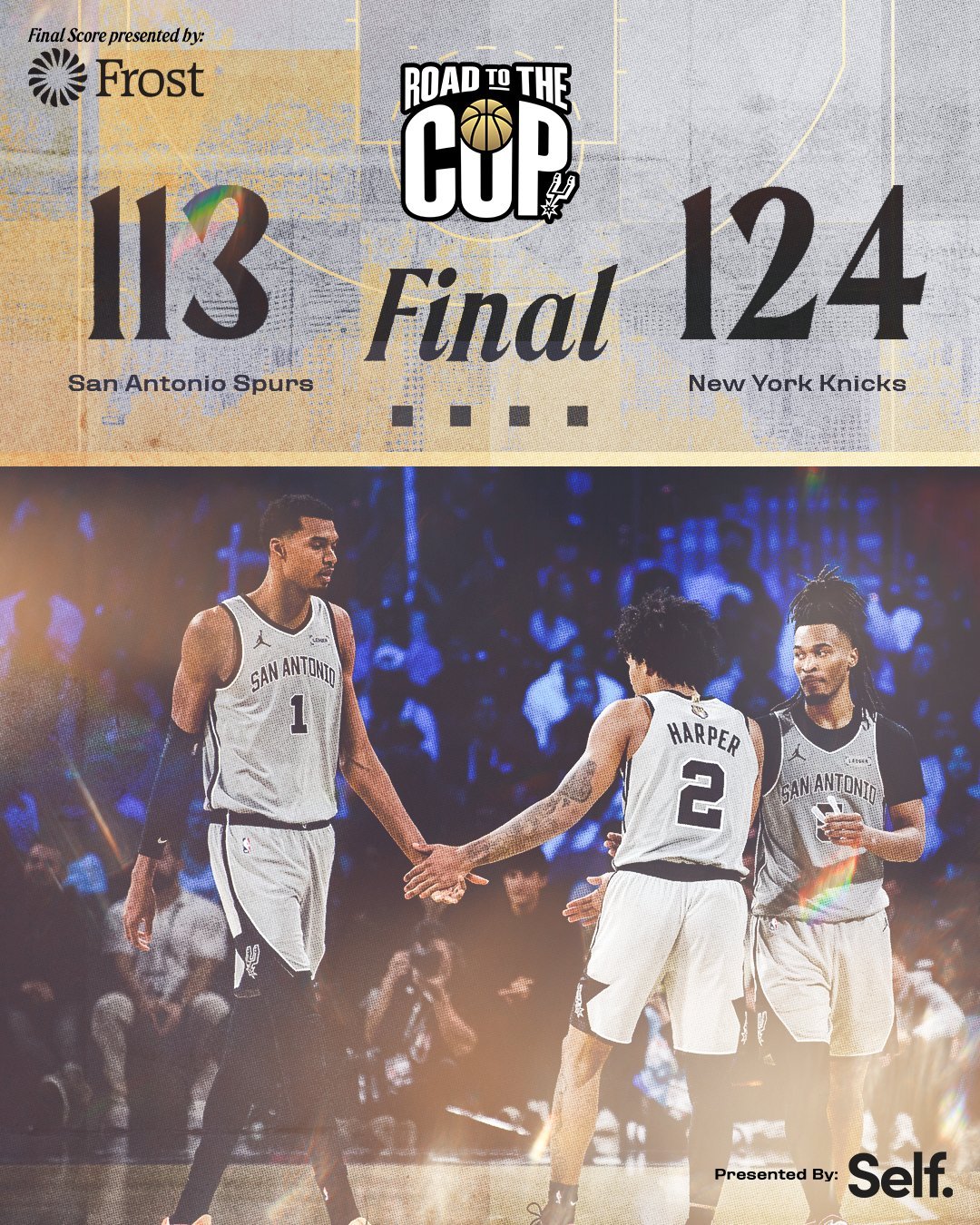 全场比赛结束！马刺末节崩盘113-124不敌尼克斯，无缘NBA杯赛冠军马刺：哈珀