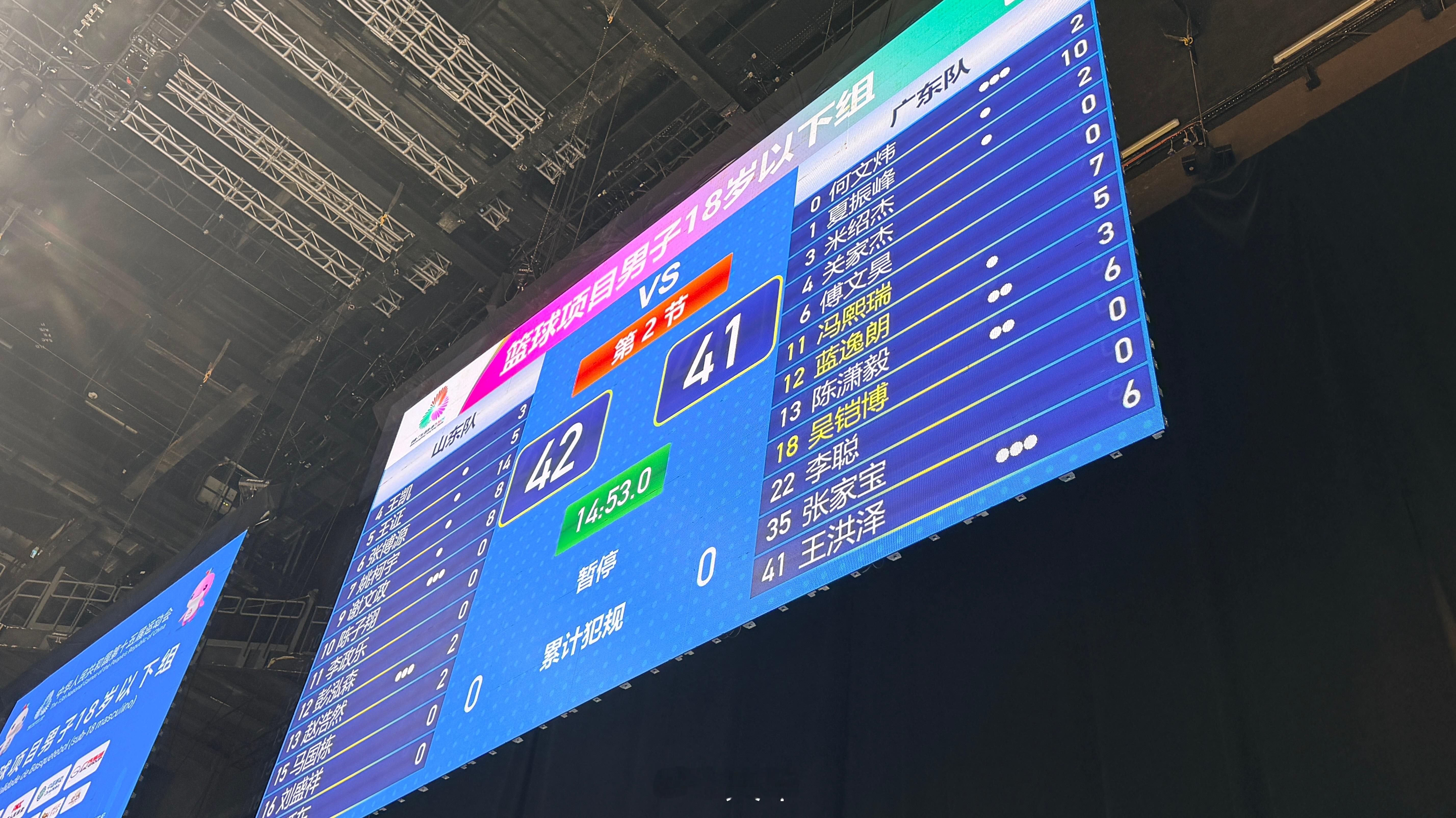 半场结束，山东反超1分，文炜和洪泽的犯规困扰，到了下半场能不能有所改善，非常关键