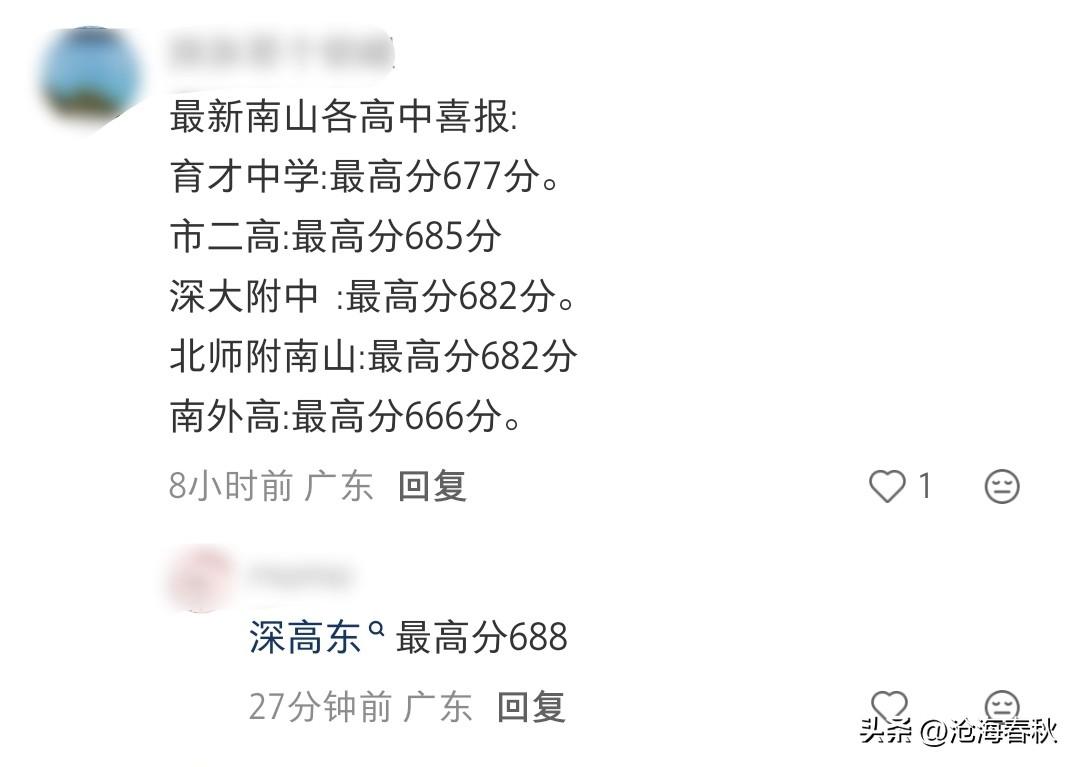 深圳前排部分高中的高考最高分集合了
南山各校成绩一贯的好
这两年二高很出彩
深高