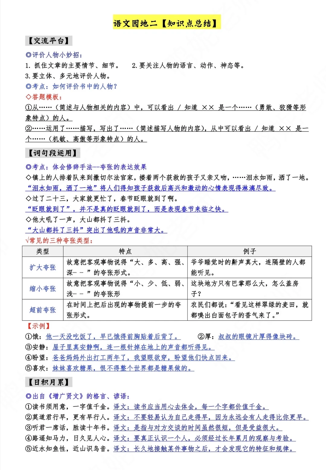 六下【语文园地二】重点知识➕专项练习