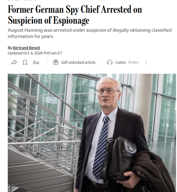德国前情报局长因涉嫌间谍活动和叛国未遂被捕，交易对象不是俄罗斯德国联邦检察机关1