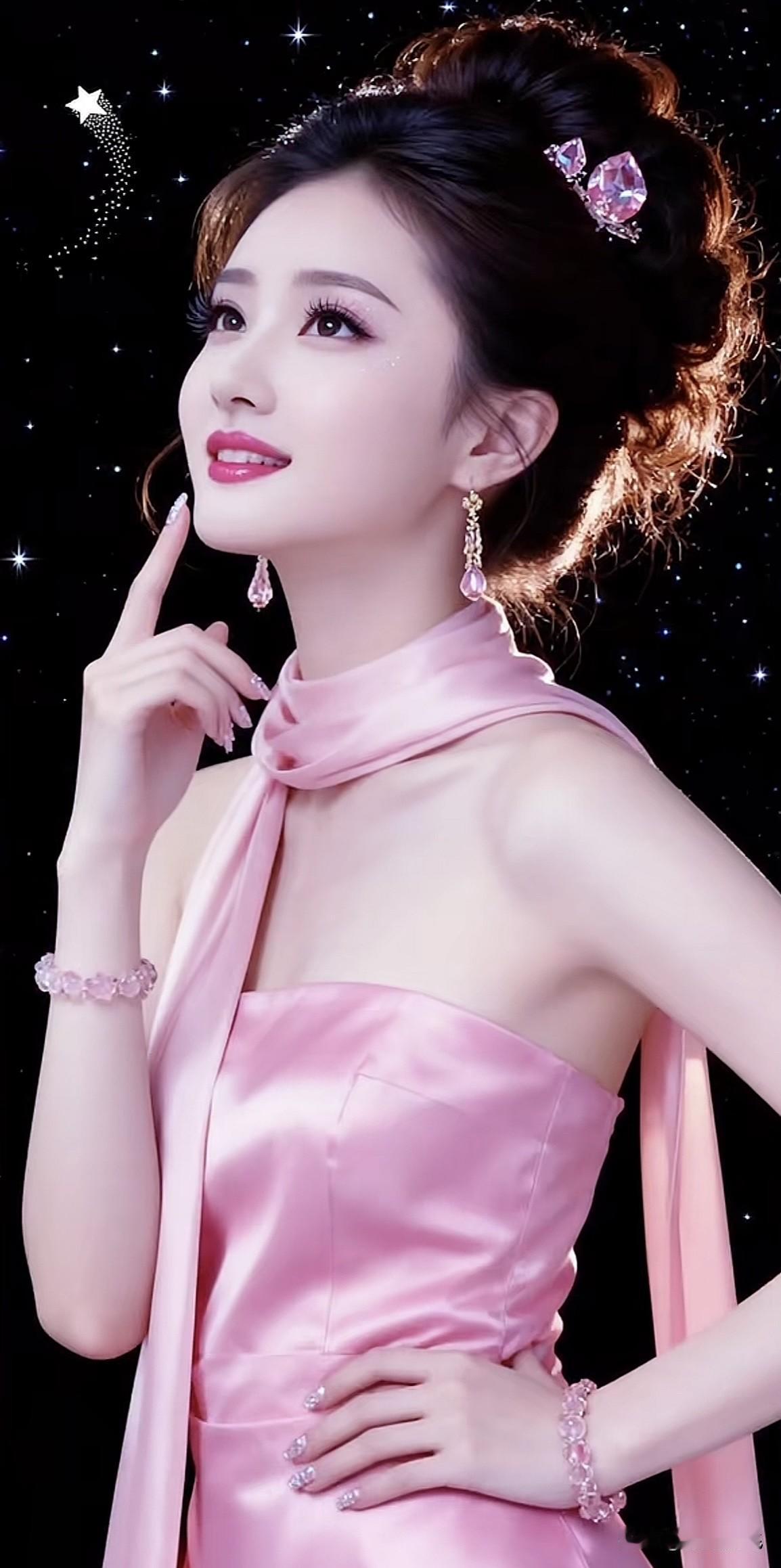 梦幻星空下的优雅女神，粉色礼服闪耀夺目！粉紫色礼服 紫色梦幻裙 粉色公主礼服 紫
